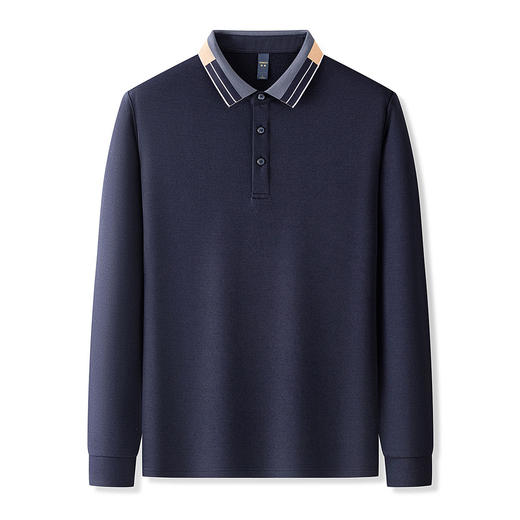 【羊毛蚕丝混纺 磨毛保暖】罗蒙秋冬男装长袖POLO衫双面磨毛撞色领翻领长袖t恤 商品图5