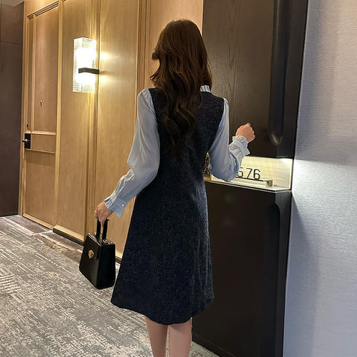 奢姿2024年秋季新款大码女装拼接减龄裙子胖妹妹立领假两件连衣裙9943855395 商品图3