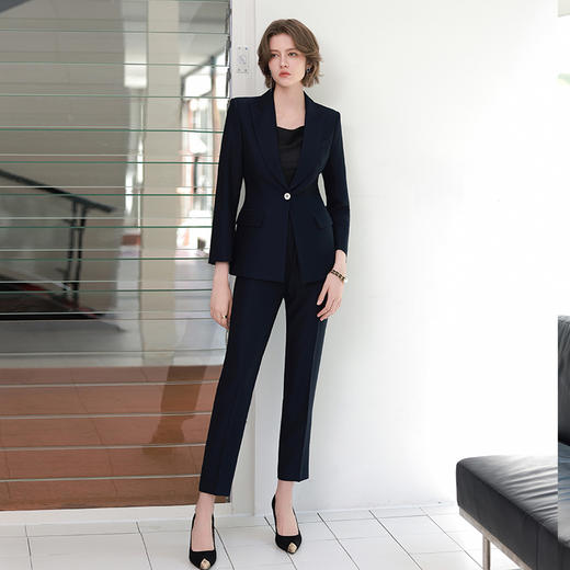 IWY/秋冬款藏青西装小腿裤套装气质高端干练一粒扣商务接待职业装CP1909 商品图3