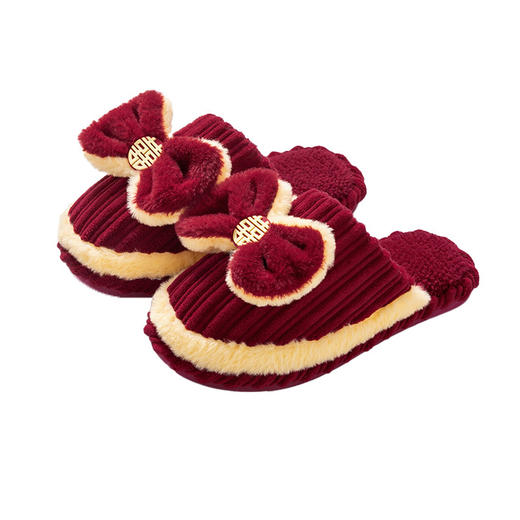 【期待所有美好，与你相遇~】结婚拖鞋 陪嫁婚礼喜庆 红色一对新郎新娘 情侣冬季 室内家用婚庆拼色拖鞋-QQ 商品图4