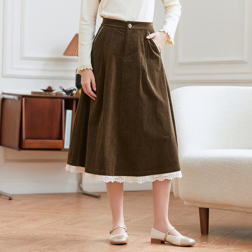 Famecoco范可儿文艺花边伞裙秋冬中长款可爱半身裙FAB8HA026 商品图3