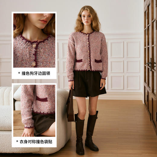 OLrain欧芮儿法式小香风毛衣女秋季2024新款圆领软糯宽松针织开衫 商品图2