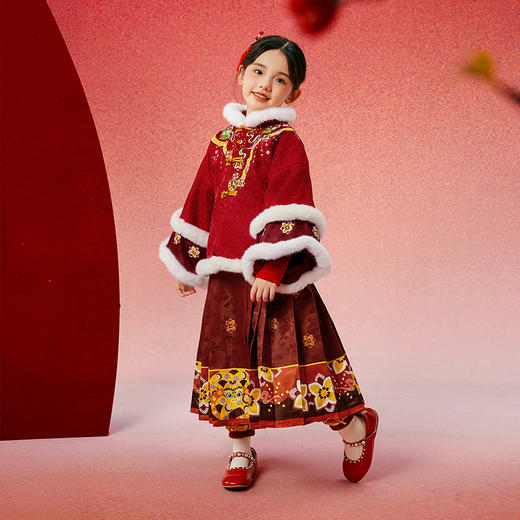 年衣童装汉服唐装女童冬季儿童马面裙套装宝宝新年礼服拜年服加绒（送花盈仙羽发饰） 商品图4