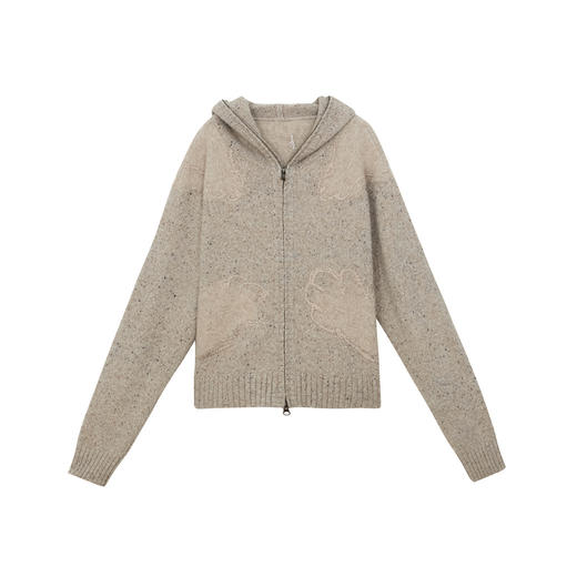 谜底连帽针织开衫女2024冬新品文艺风绣花百搭保暖毛衣244MZ1861 商品图4