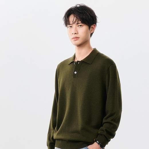 棉仓357826001-微宽松扬子全羊毛POLO领毛衣 商品图1