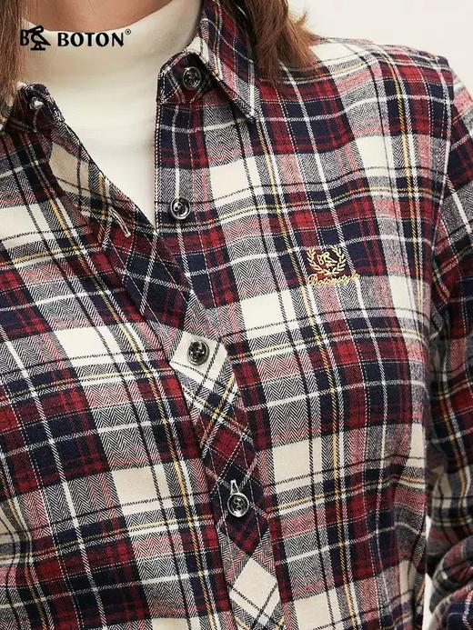 波顿秋冬季长袖女士蓝红色格子衬衫高端美式休闲英伦衬衣LS022324 商品图3