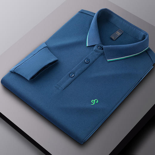 【精美刺绣 棉混纺】罗蒙春秋男装长袖POLO衫男士商务休闲打底翻领T恤男长袖 商品图9
