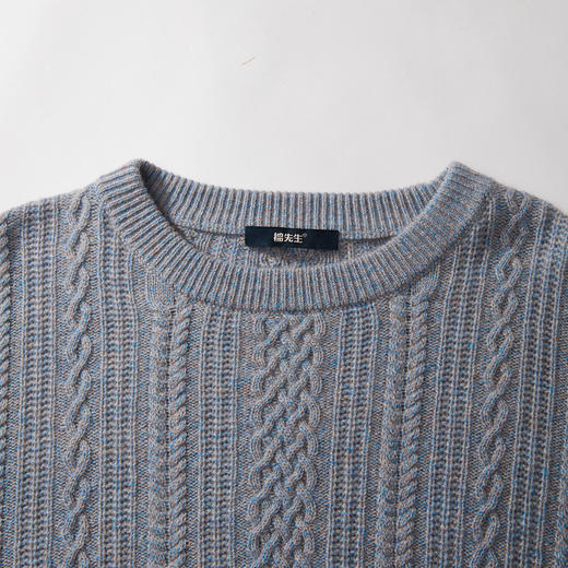 棉仓357826014-微宽松纯羊绒绞花圆领毛衣 商品图4