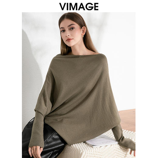 VIMAGE纬漫纪秋季新款落肩圆领慵懒时尚毛衣针织衫VC2401306 商品图8