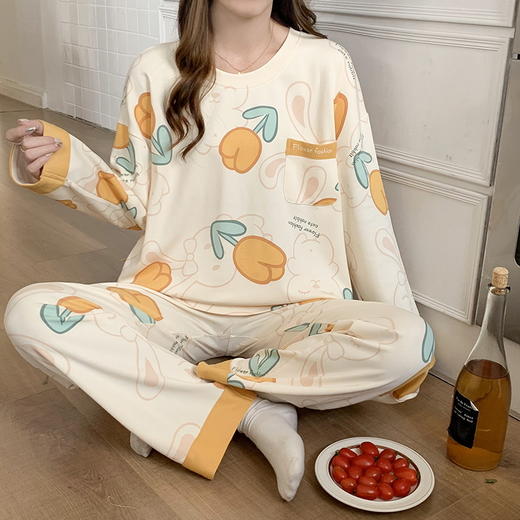 自然醒秘语牛奶丝睡衣女春秋款长袖秋冬季套头可爱卡通家居服套装QH 商品图5