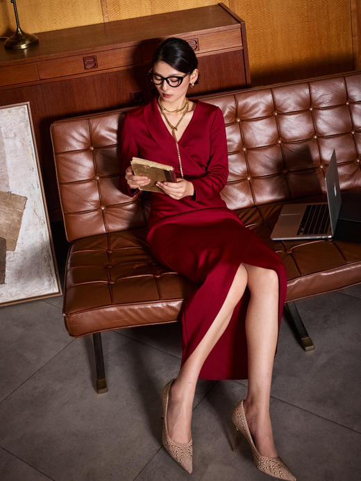 J9384048颈袖添香季时尚职场修身显瘦气质中长款连衣裙女J9384048 商品图7