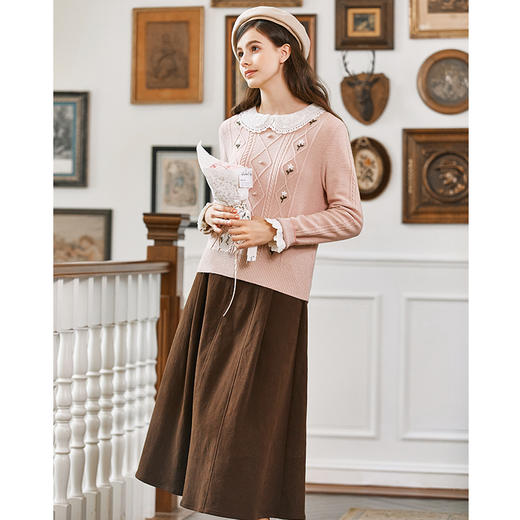 Famecoco范可儿圆领重工钩花套头毛衣秋冬FAB8DB040 商品图2