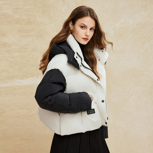 PR001斯尔丽24新款高保暖轻盈时尚撞色廓形百搭甜酷短款白鸭绒羽绒服 商品图5