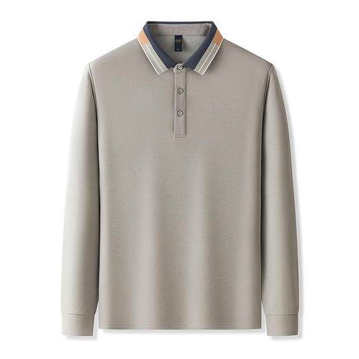 【羊毛蚕丝混纺 磨毛保暖】罗蒙秋冬男装长袖POLO衫双面磨毛撞色领翻领长袖t恤 商品图6