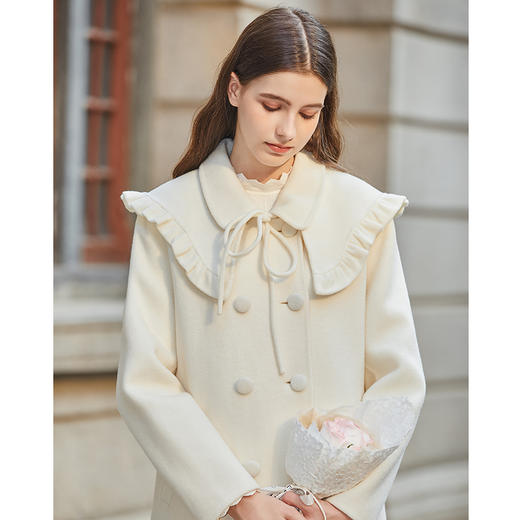 Famecoco荷叶边披肩领双面呢羊毛大衣女冬FAB8AR021 商品图3