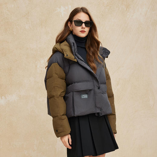 PR001斯尔丽24新款高保暖轻盈时尚撞色廓形百搭甜酷短款白鸭绒羽绒服 商品图8