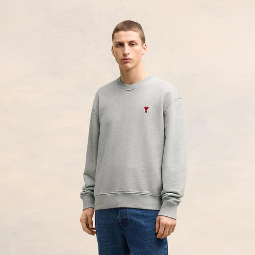 AMI 男士徽标刺绣棉质运动卫衣 灰色 BFUSW001 730 055 商品图1