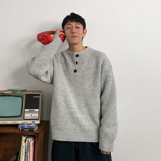 徐太浪慵懒风复古设计感纯色毛衣男冬季保暖内搭大码打底针织上衣 商品图0