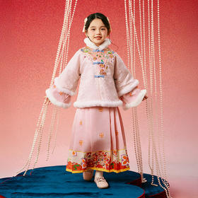 年衣童装汉服唐装女童冬季儿童马面裙套装宝宝新年礼服拜年服加绒（送花盈仙羽发饰）