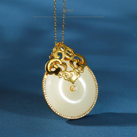 新疆国玉盟世玉和田玉金镶羊脂玉挂件	新疆系列【祥云纳福】【带证书·顺丰物流】