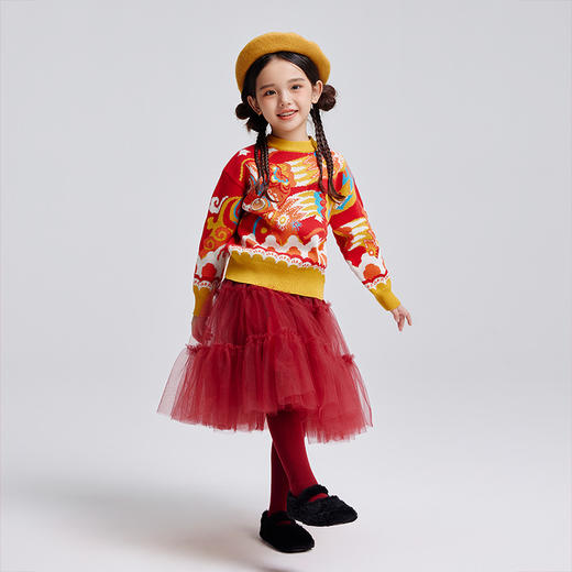 年衣生肖【蛇么都旺】童装毛衣儿童女童秋冬新款中国风保暖套头圆领针织衫上衣毛衫 商品图3