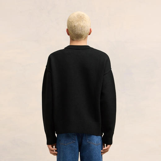 AMI 男士徽标提花经典美利奴羊毛针织衫 黑色 BFUKS006 018 009 商品图2