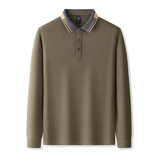 【羊毛蚕丝混纺 磨毛保暖】罗蒙秋冬男装长袖POLO衫双面磨毛撞色领翻领长袖t恤 商品图7