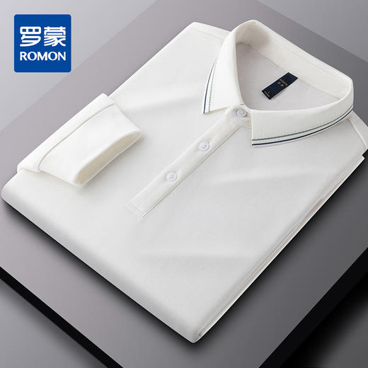 【羊毛蚕丝混纺 磨毛保暖】罗蒙秋冬男装长袖POLO衫男士商务休闲撞色领长袖polo衫男t恤 商品图6