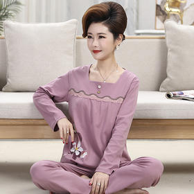 【两件套装！家居休闲可外穿】睡衣女中老年人大码家居服 春秋季薄款休闲可外穿 妈妈装两件套装-QQ