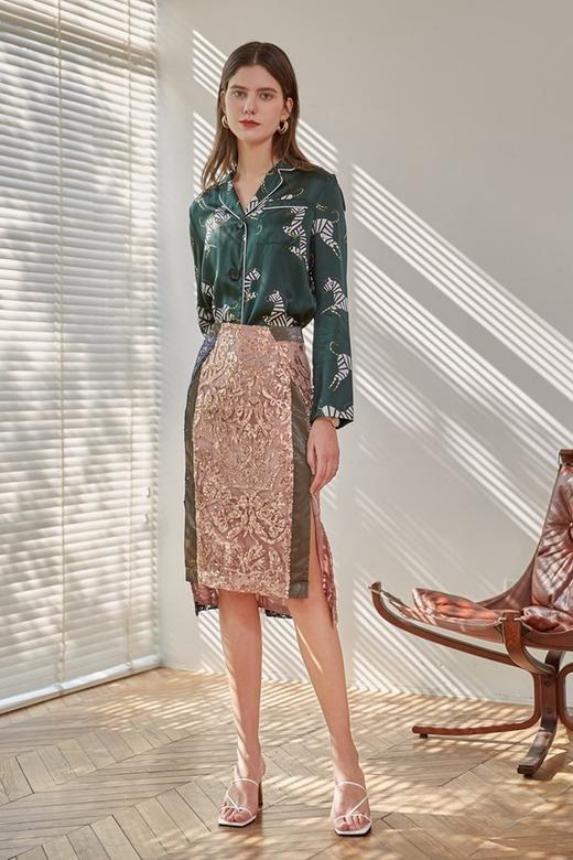 DAMO WANG/王大墨 拼色亮片蕾丝直筒裙 13995 商品图6