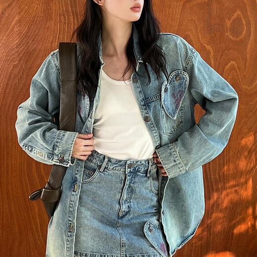 【顺丰包邮】99325 洛诗琳复古做旧喷绘牛仔外套牛仔半裙两件套516 商品图3