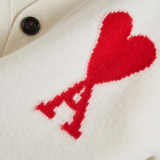 AMI 男士徽标提花经典美利奴羊毛针织开衫 白色 BFUKC002 018 154 商品图2