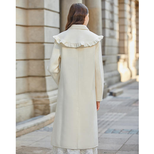 Famecoco荷叶边披肩领双面呢羊毛大衣女冬FAB8AR021 商品图2