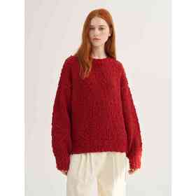 MAISON CECILE奶白/红经典款高克重羊毛点点针织毛衣