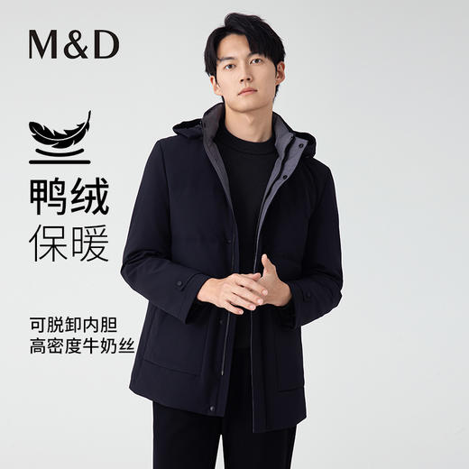 【名盾】立领带帽长款羽绒服，85%大朵鸭绒，可拆卸内胆M0DL25671B 商品图0