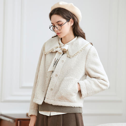 Famecoco范可儿冬季美拉德短款毛绒外套女FAB8AP001 商品图3