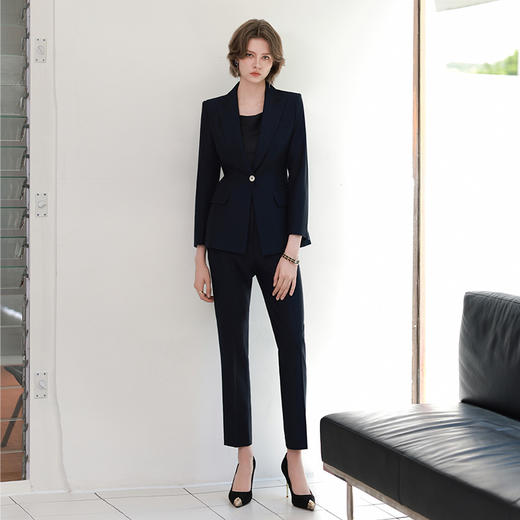 IWY/秋冬款藏青西装小腿裤套装气质高端干练一粒扣商务接待职业装CP1909 商品图1