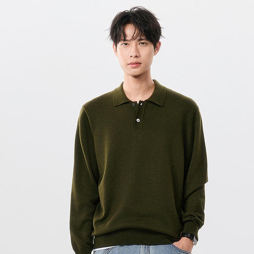 棉仓357826001-微宽松扬子全羊毛POLO领毛衣 商品图0