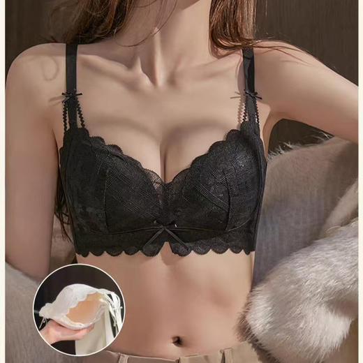 新款无痕内衣女小胸聚拢无钢圈收副乳调整型性感蕾丝本命年文胸罩 商品图4