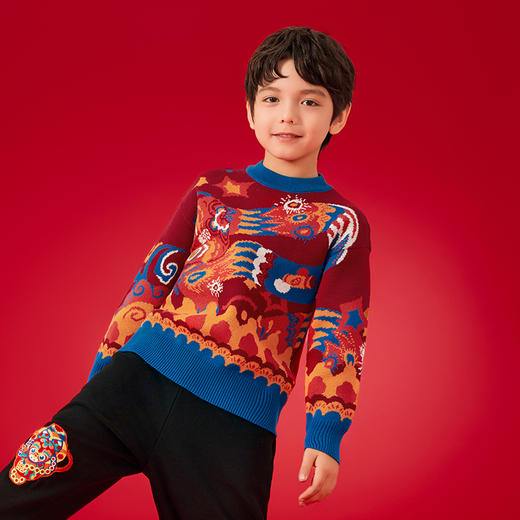 年衣生肖【蛇么都旺】童装毛衣儿童女童秋冬新款中国风保暖套头圆领针织衫上衣毛衫 商品图2