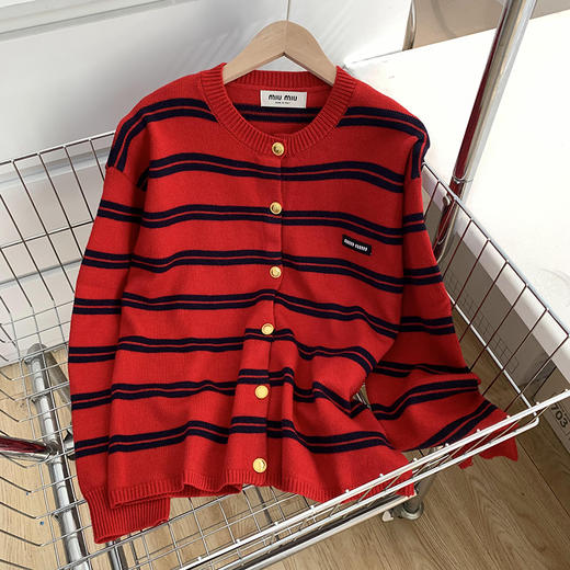 miu家敲好看的红色条纹羊毛毛衣开衫！ 商品图9