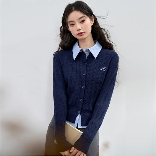 西遇短款针织衫外套女新款学院风长袖修身圆领毛衣开衫D3342317 商品图6