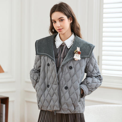 Famecoco范可儿大翻领菱格羽绒服短款女冬FAB8AJ020 商品图3