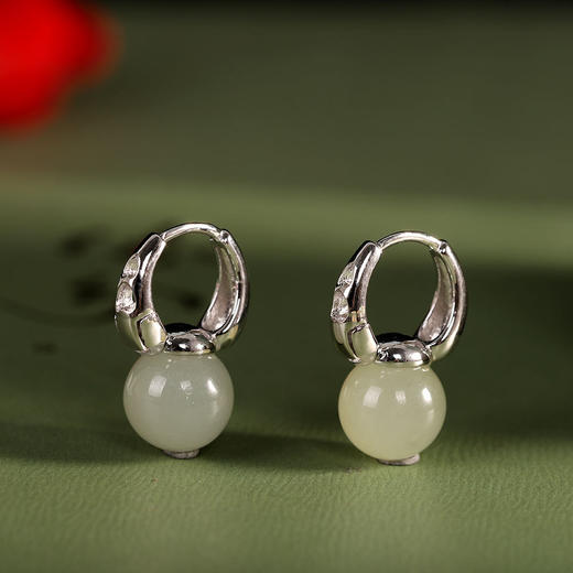 【轻音】S925银镶嵌天然和田玉几何耳饰【RP-eq01019】 商品图2