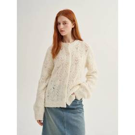 MAISON CECILE复古奶白色羊驼毛羊毛钩花针织开衫