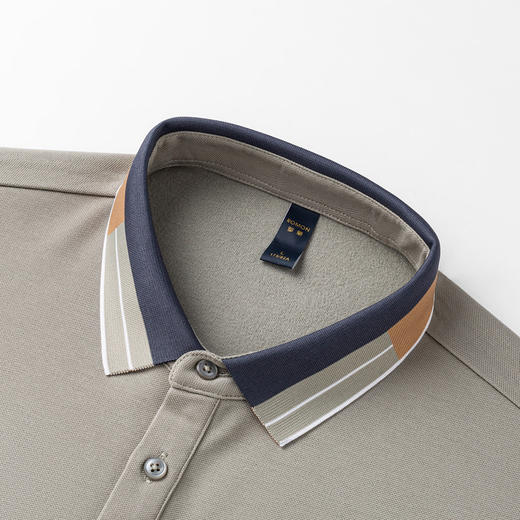 【羊毛蚕丝混纺 磨毛保暖】罗蒙秋冬男装长袖POLO衫双面磨毛撞色领翻领长袖t恤 商品图13