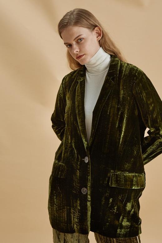 DAMO WANG/王大墨 墨绿色丝绒西装外套 13968 商品图0