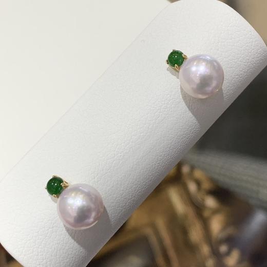 18k翡翠akoya海水珍珠正圆耳钉 7-8mm JD 商品图0