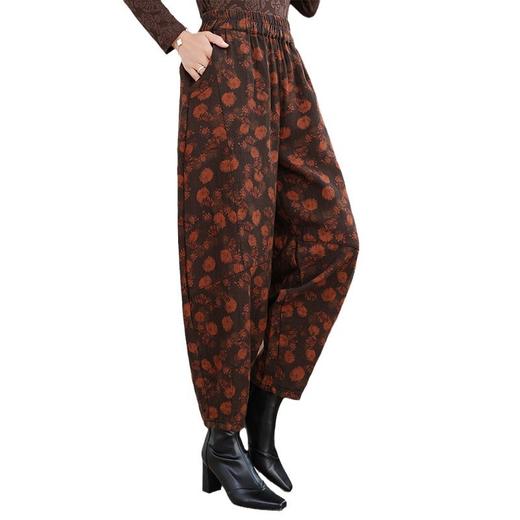 AHMyshy5225 2024秋冬季新款时尚复古印花棉麻休闲裤女宽松妈妈裤九分灯笼裤子 商品图4