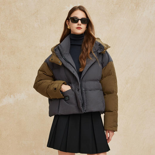 PR001斯尔丽24新款高保暖轻盈时尚撞色廓形百搭甜酷短款白鸭绒羽绒服 商品图6